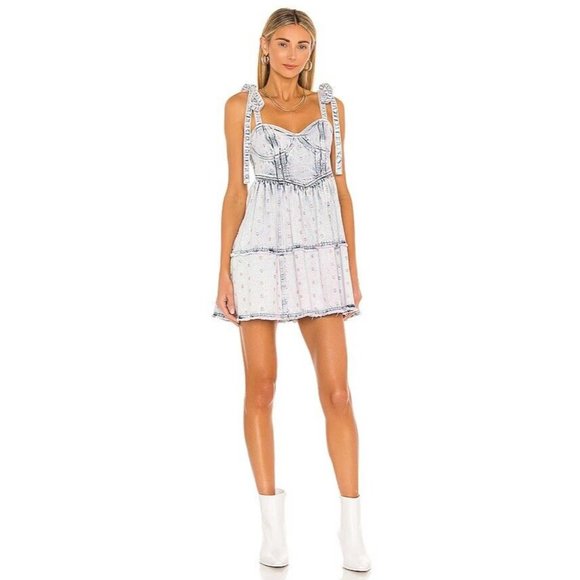 LoveShackFancy Dorna Dress Acid Wash Pink Mini Ruffle - Picture 2 of 5